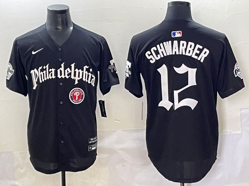 Men 2025 Philadelphia Phillies #12 Schwarber Black Five generations Joint Name Nike MLB Jersey style 8